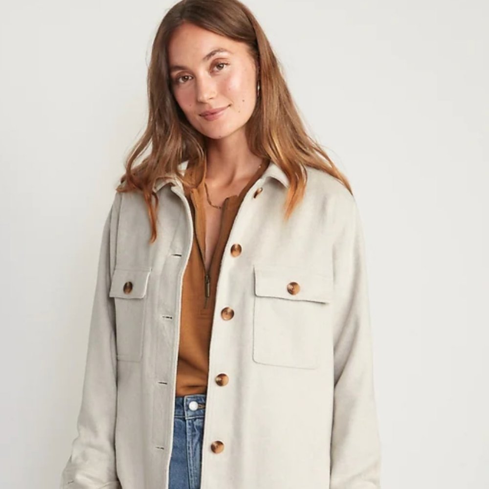 ISO Old Navy Soft-Brushed Utility Shacket In Oatmeal